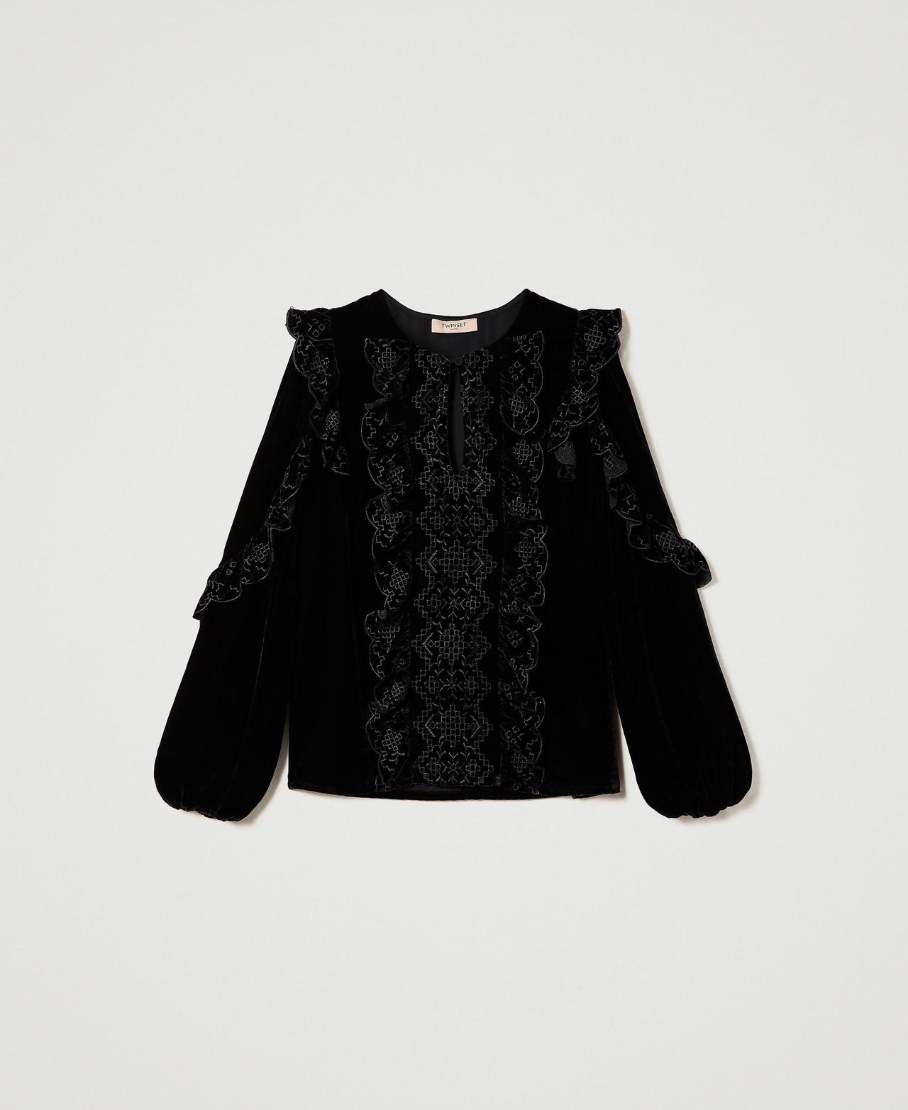 Blouse en panne de velours avec broderie