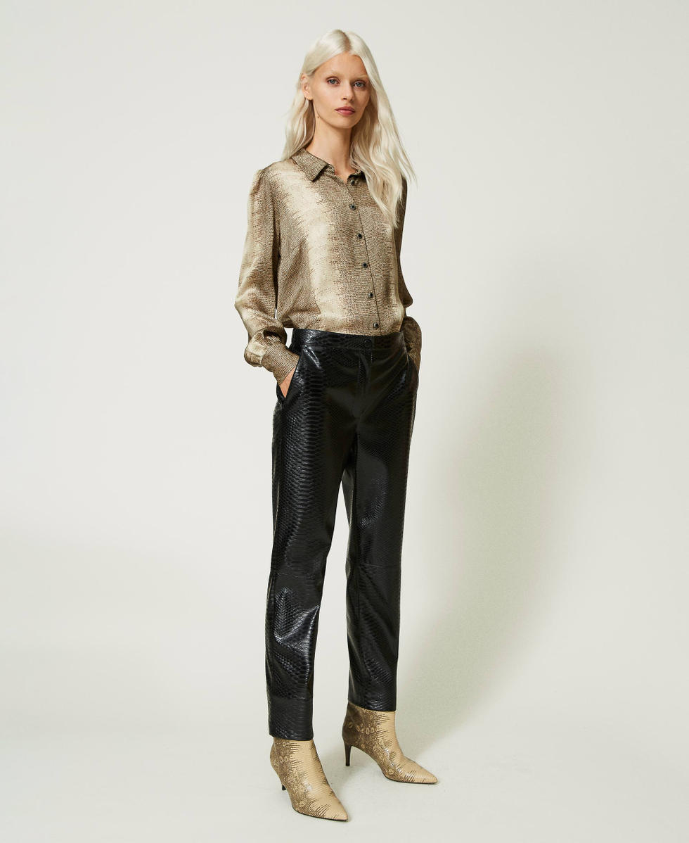 Zigarettenhose mit Animaltextur Schwarz Frau 232TT2231_00006_02