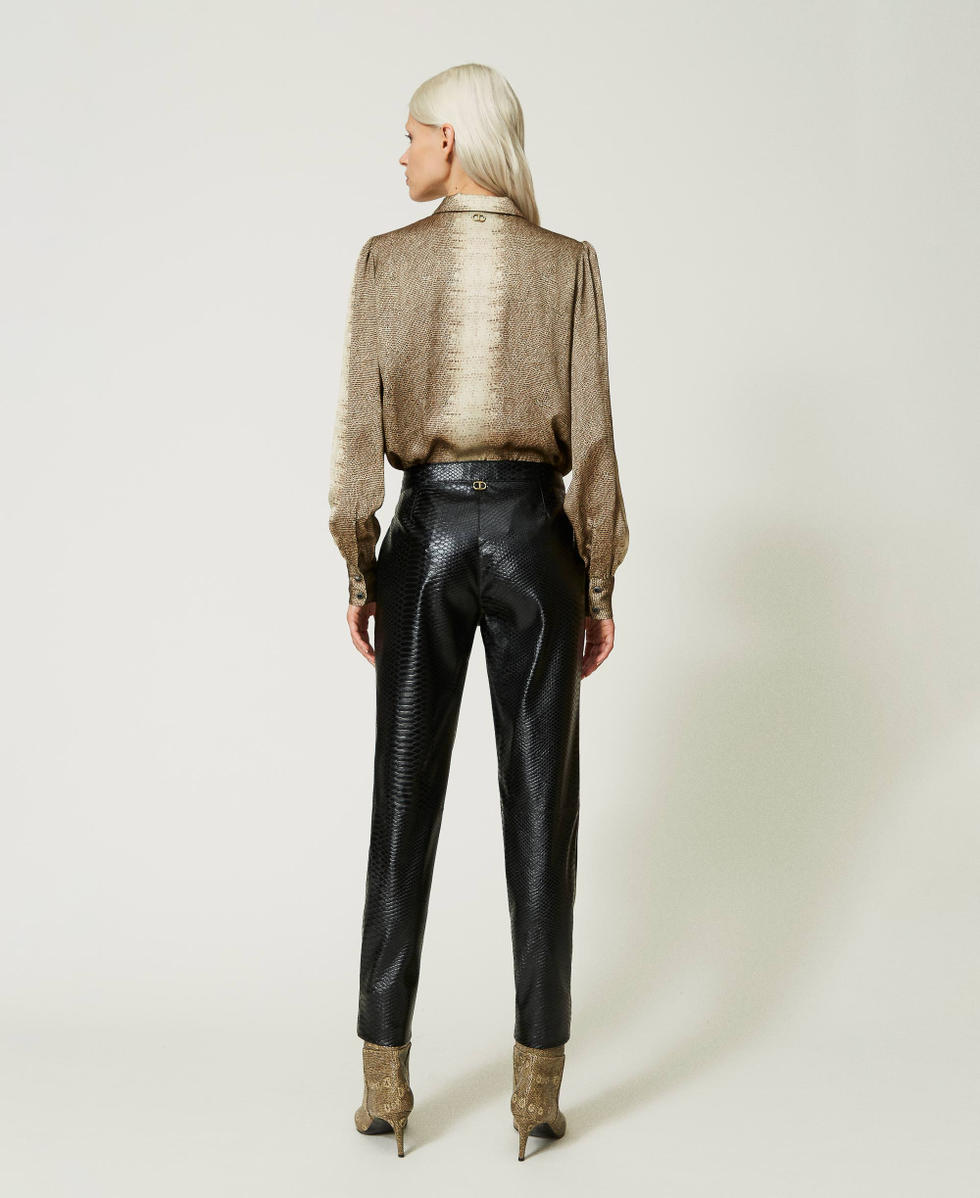 Zigarettenhose mit Animaltextur Schwarz Frau 232TT2231_00006_03