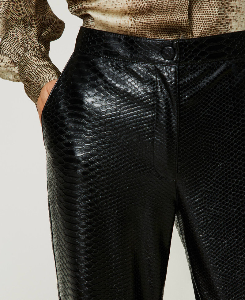 Cigarette trousers with textured animal print Woman, Black TWINSET Milano