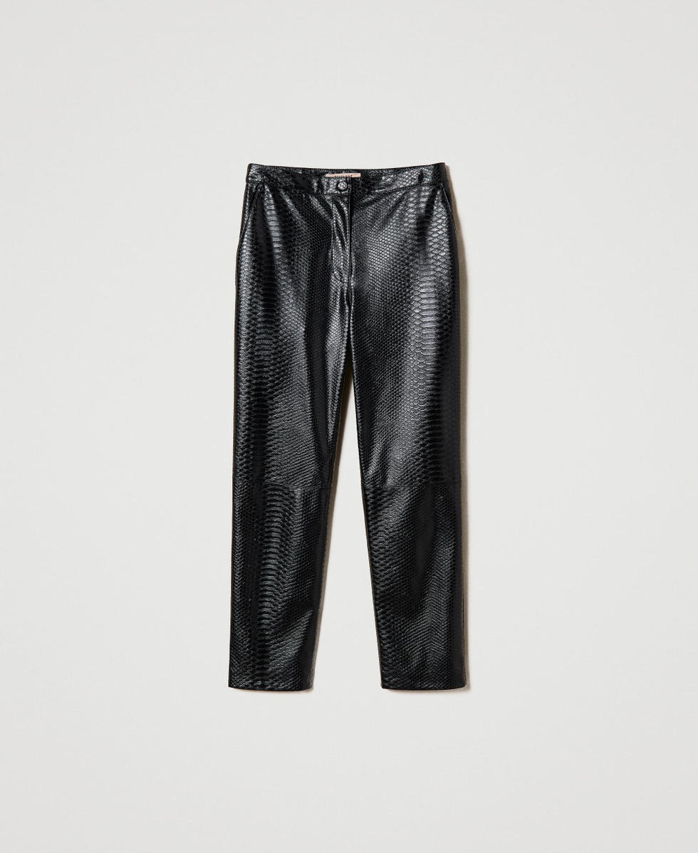Zigarettenhose mit Animaltextur Schwarz Frau 232TT2231_00006_S0