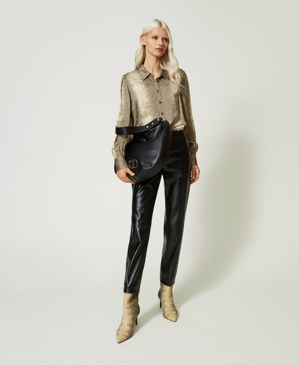 Zigarettenhose mit Animaltextur Schwarz Frau 232TT2231_00006_T0