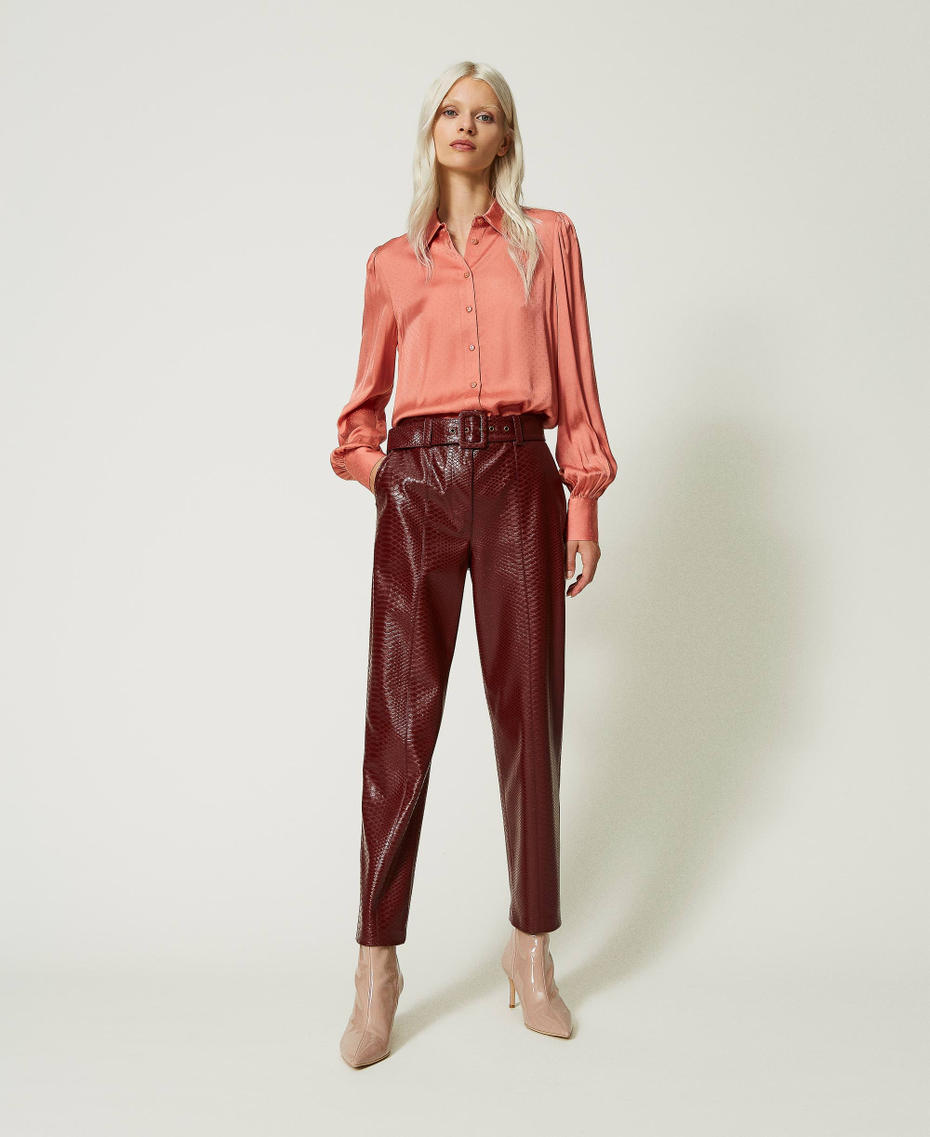 High waist trousers with textured animal print "Cabernet” Red Woman 232TT2232-01