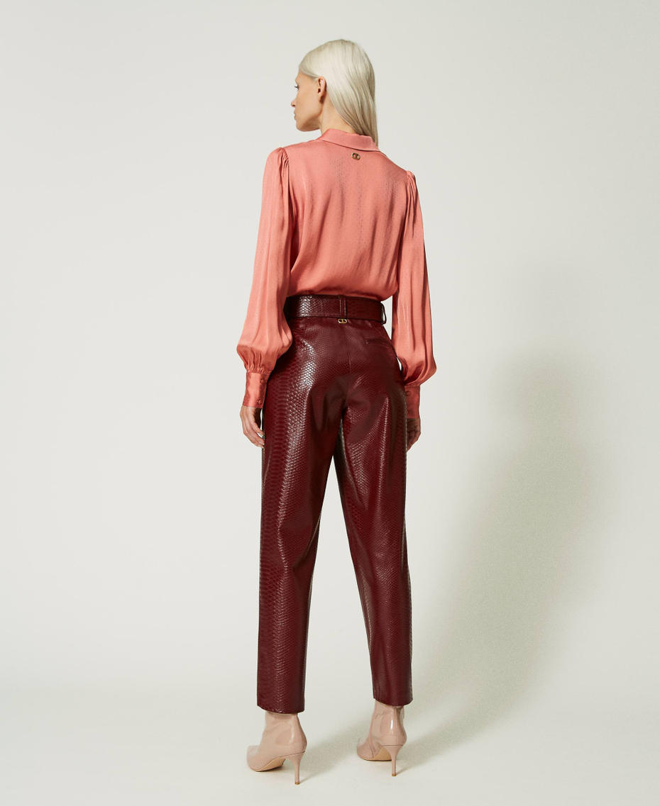 High waist trousers with textured animal print "Cabernet” Red Woman 232TT2232-03