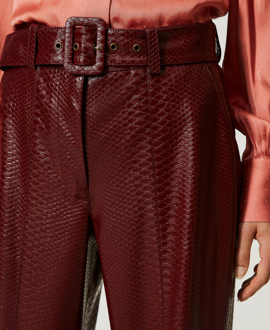 Pantaloni a vita alta con texture animalier Rosso "Cabernet" Donna 232TT2232-04