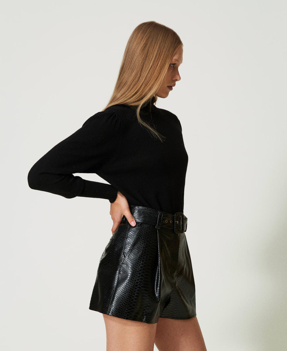 Shorts mit Animaltextur Schwarz Frau 232TT2233_00006_02