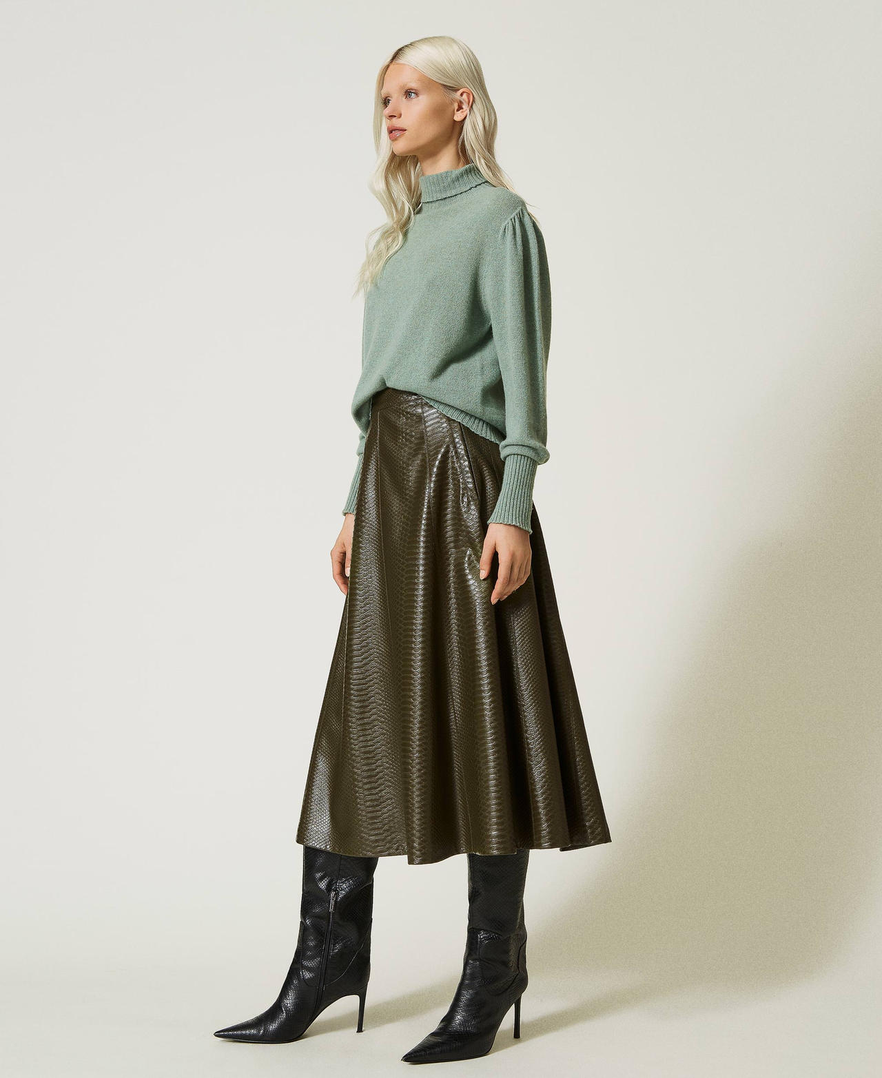 Midi skirt with textured animal print