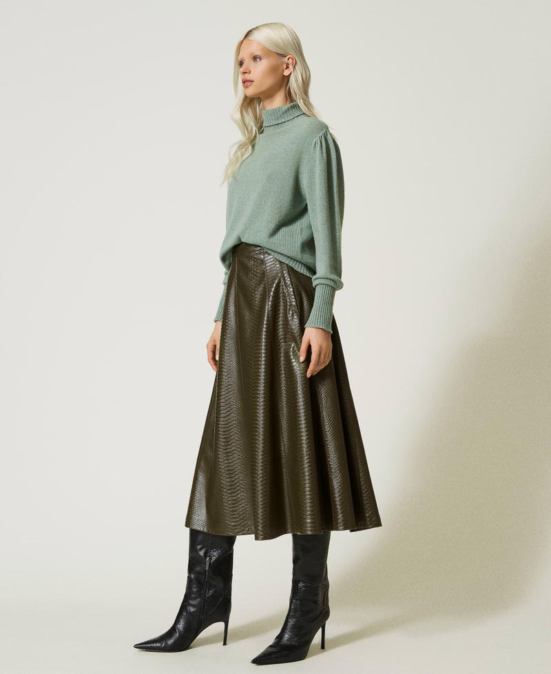 Midi skirt with textured animal print "Deep Olive” Green Woman 232TT2235-02