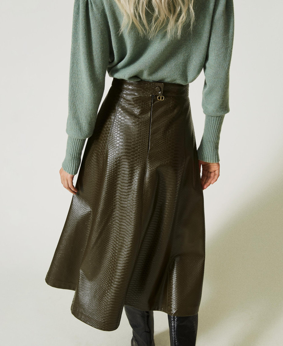 Midi skirt with textured animal print "Deep Olive” Green Woman 232TT2235-03