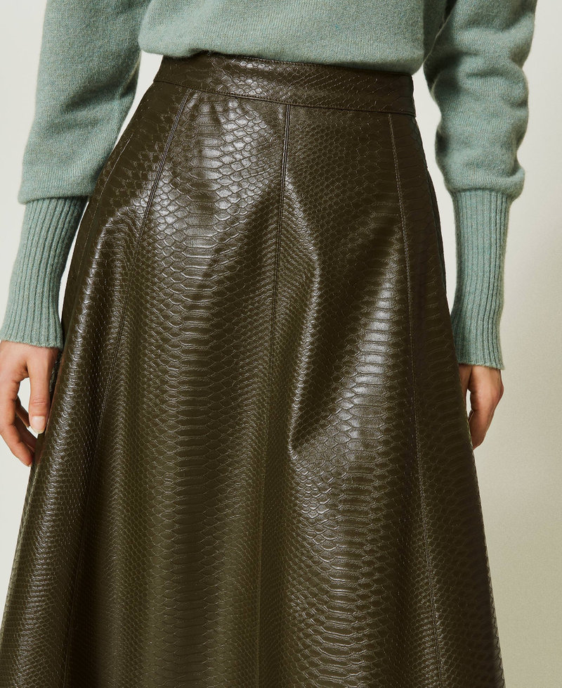 Midi skirt with textured animal print "Deep Olive” Green Woman 232TT2235-04