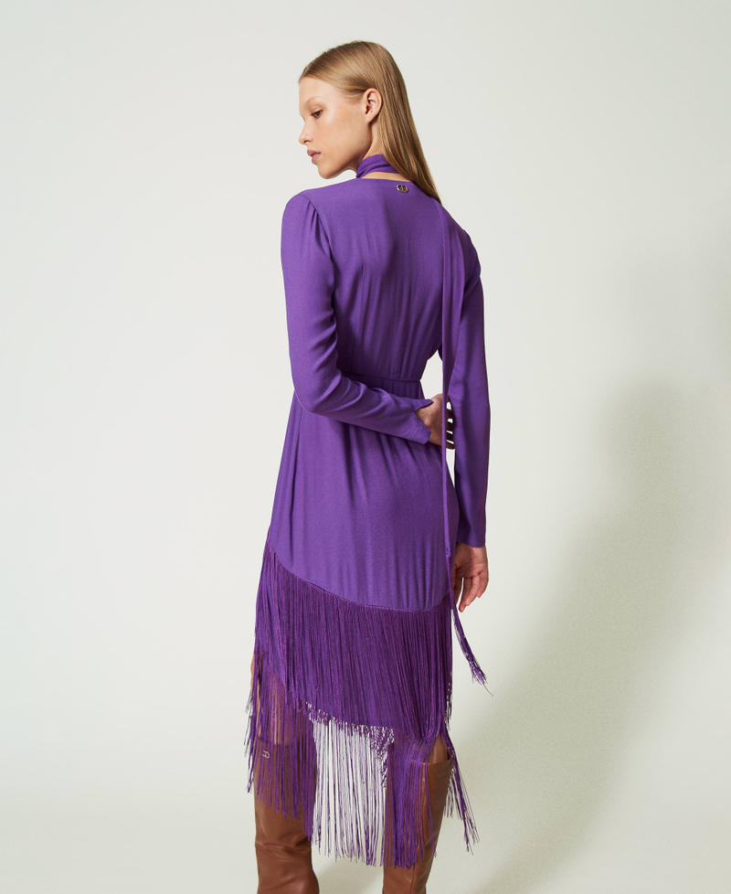 Long crêpe dress with fringes Dark Lavender Woman 232TT2250-03