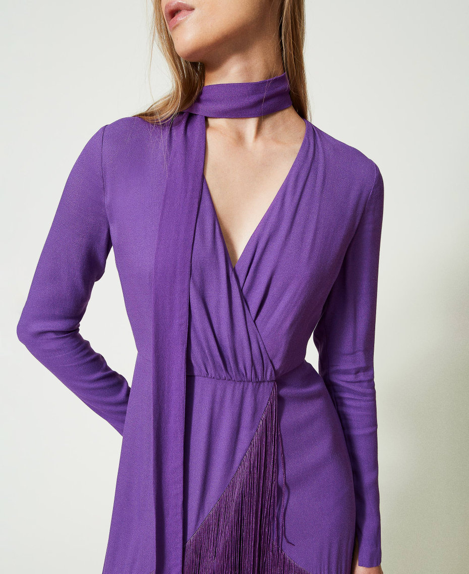 Long crêpe dress with fringes Dark Lavender Woman 232TT2250-04