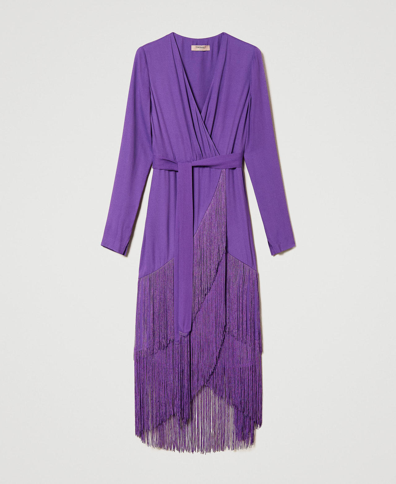 Long crêpe dress with fringes