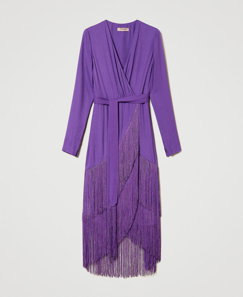 Long crêpe dress with fringes
