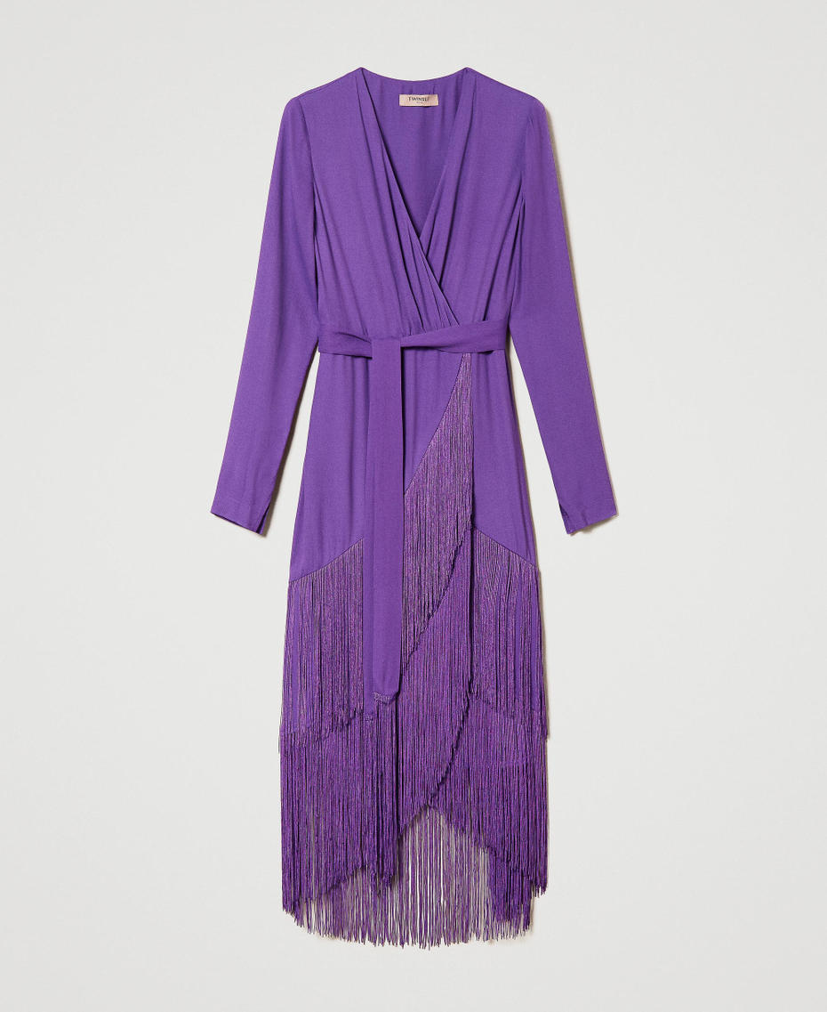 Robe longue en crêpe avec franges Lavande Foncé Femme 232TT2250-0S