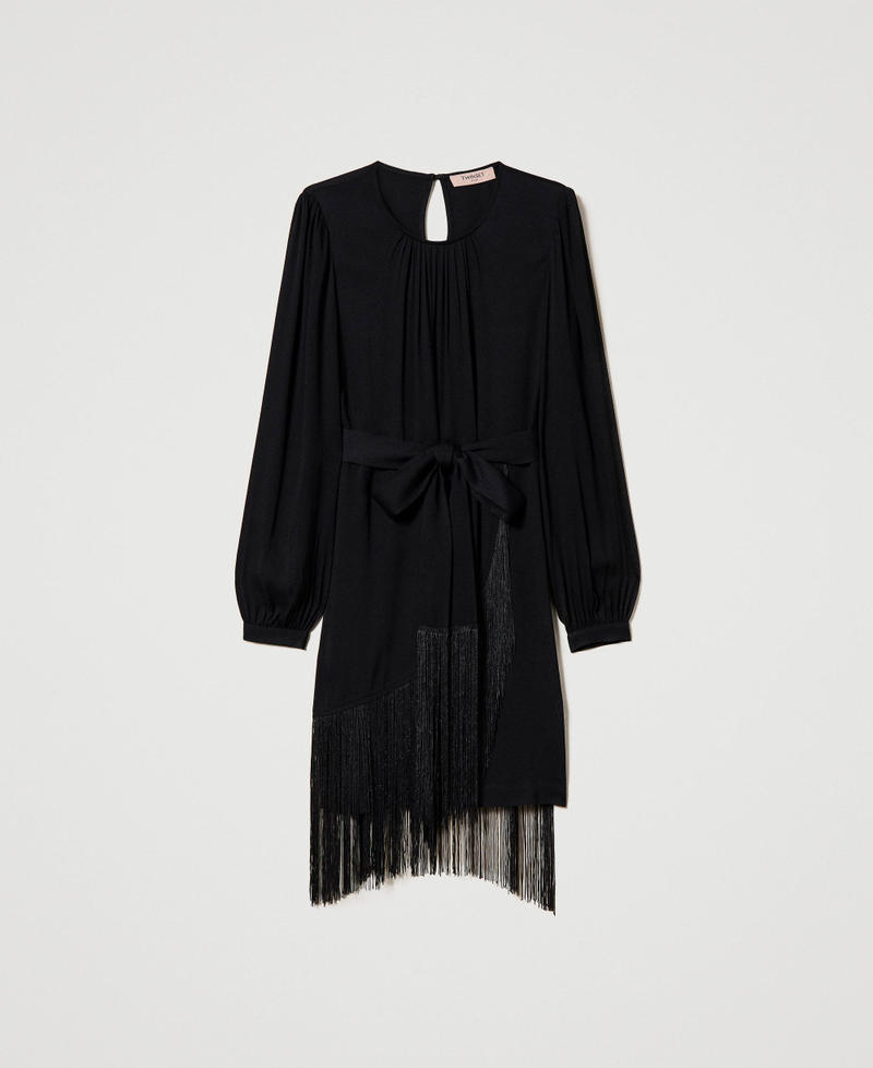Robe courte en crêpe avec franges