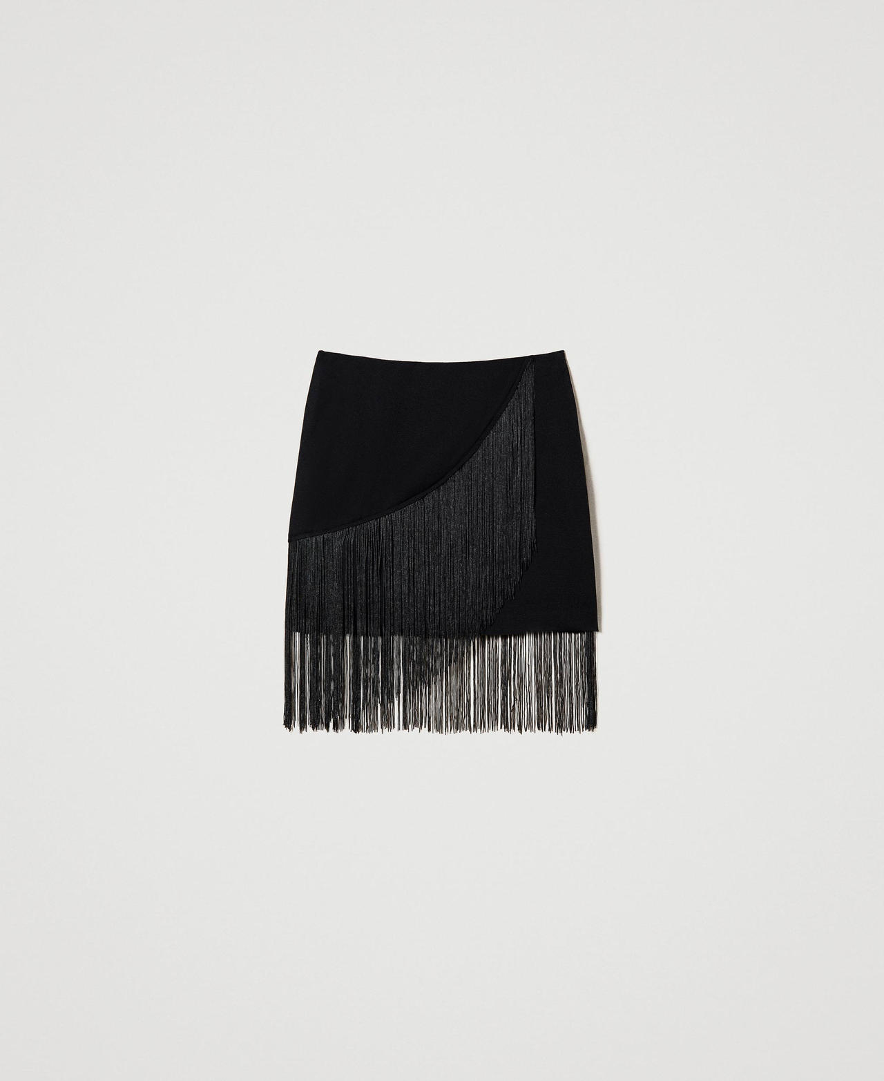 Crêpe miniskirt with fringes