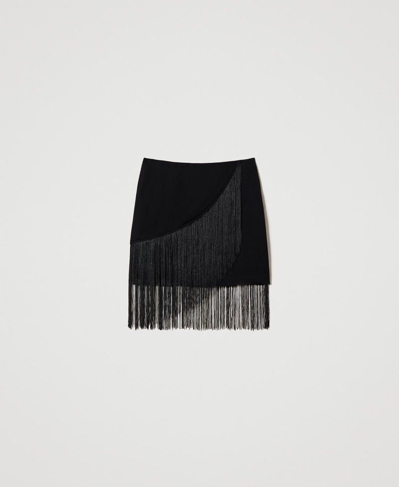 Crêpe miniskirt with fringes