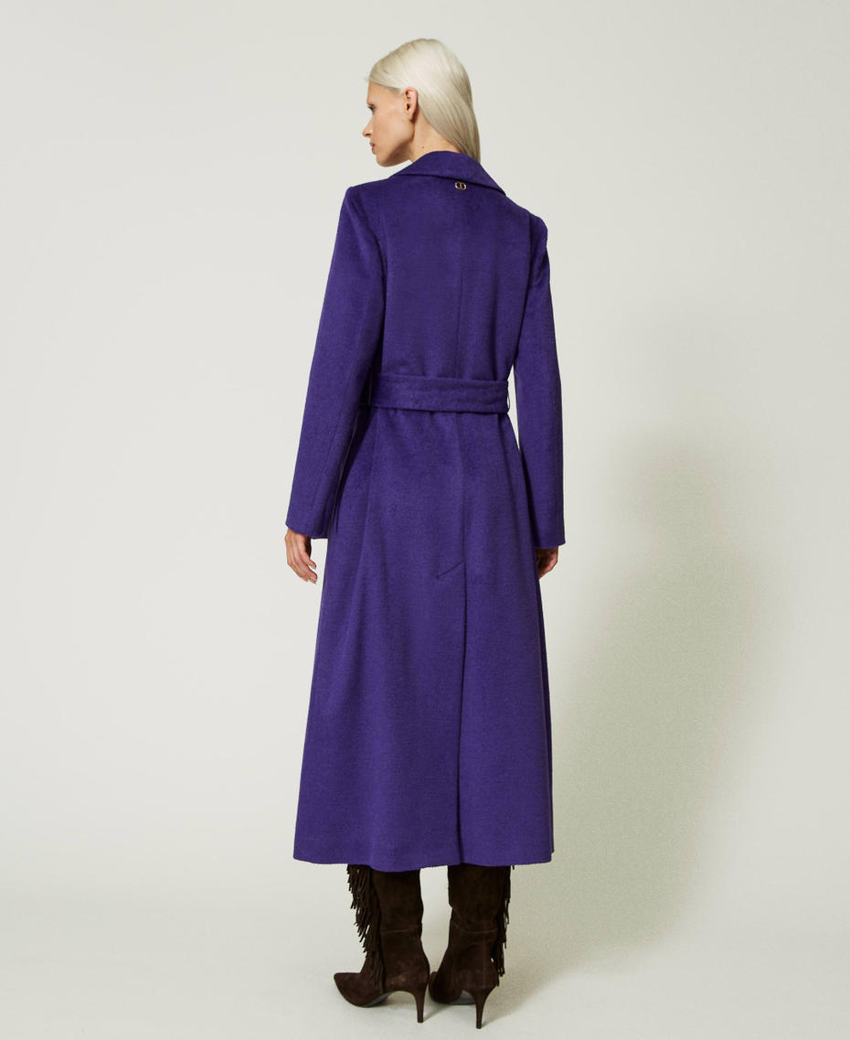 Langer Mantel aus Tuch aus Wollmischung Dunkles Lavendel Frau 232TT2260-03
