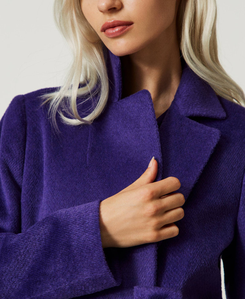 Langer Mantel aus Tuch aus Wollmischung Dunkles Lavendel Frau 232TT2260-04