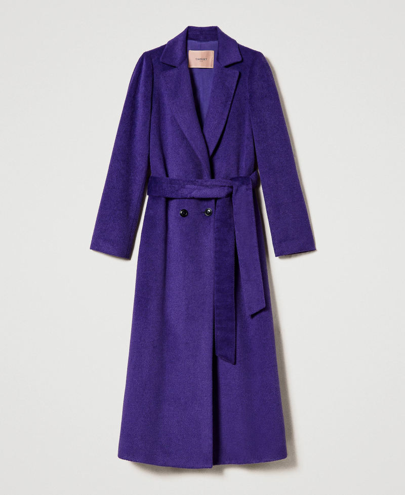 Langer Mantel aus Tuch aus Wollmischung Dunkles Lavendel Frau 232TT2260-0S