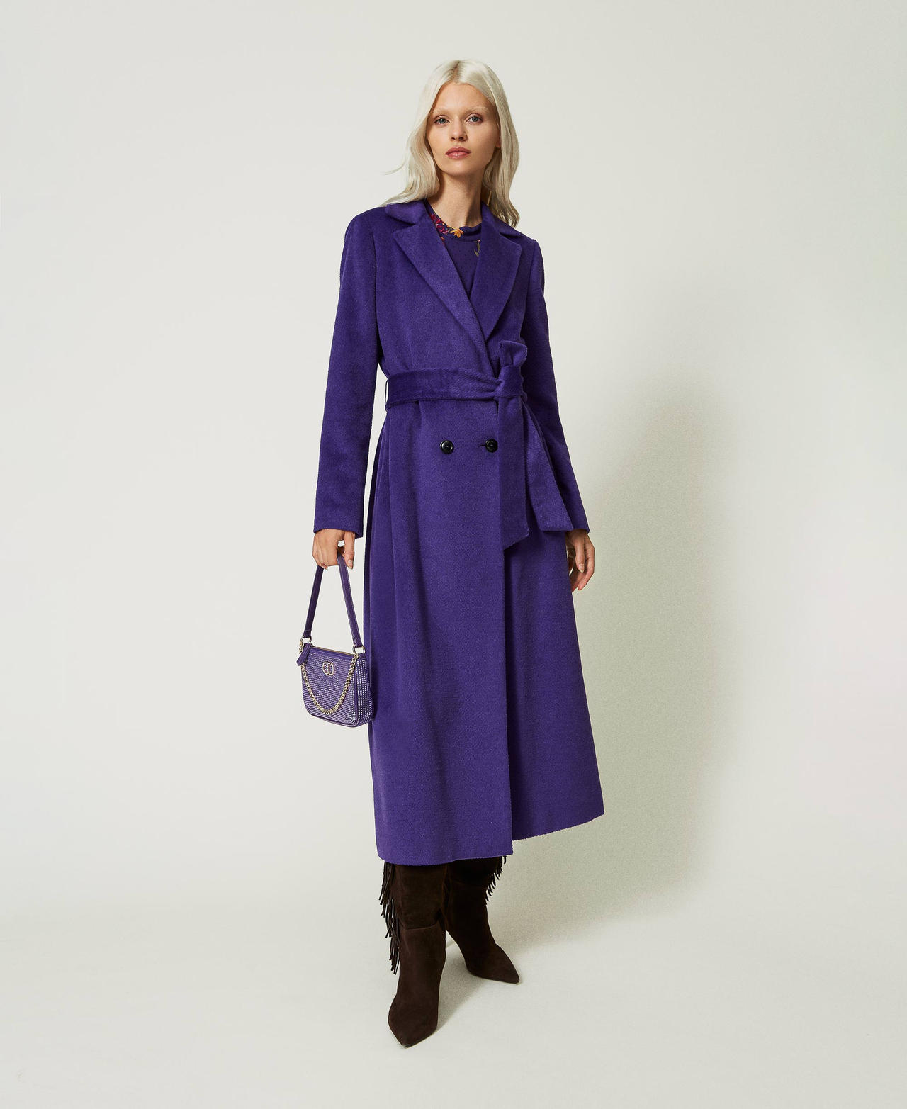 Long coats Twinset - Jacquard wool blend belted coat - TT229010267