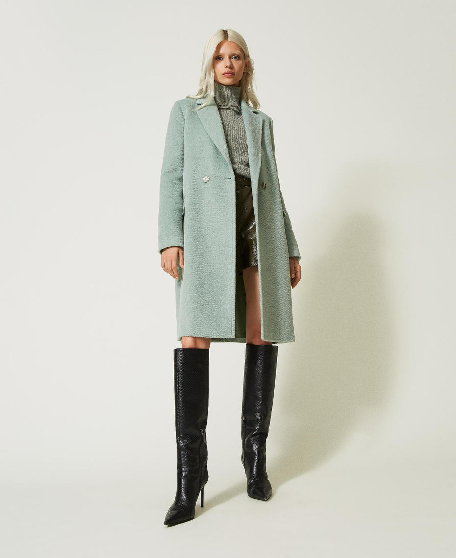 Manteau mi-long en drap de laine mélangée Vert « Natural Sage » Femme 232TT2262-01