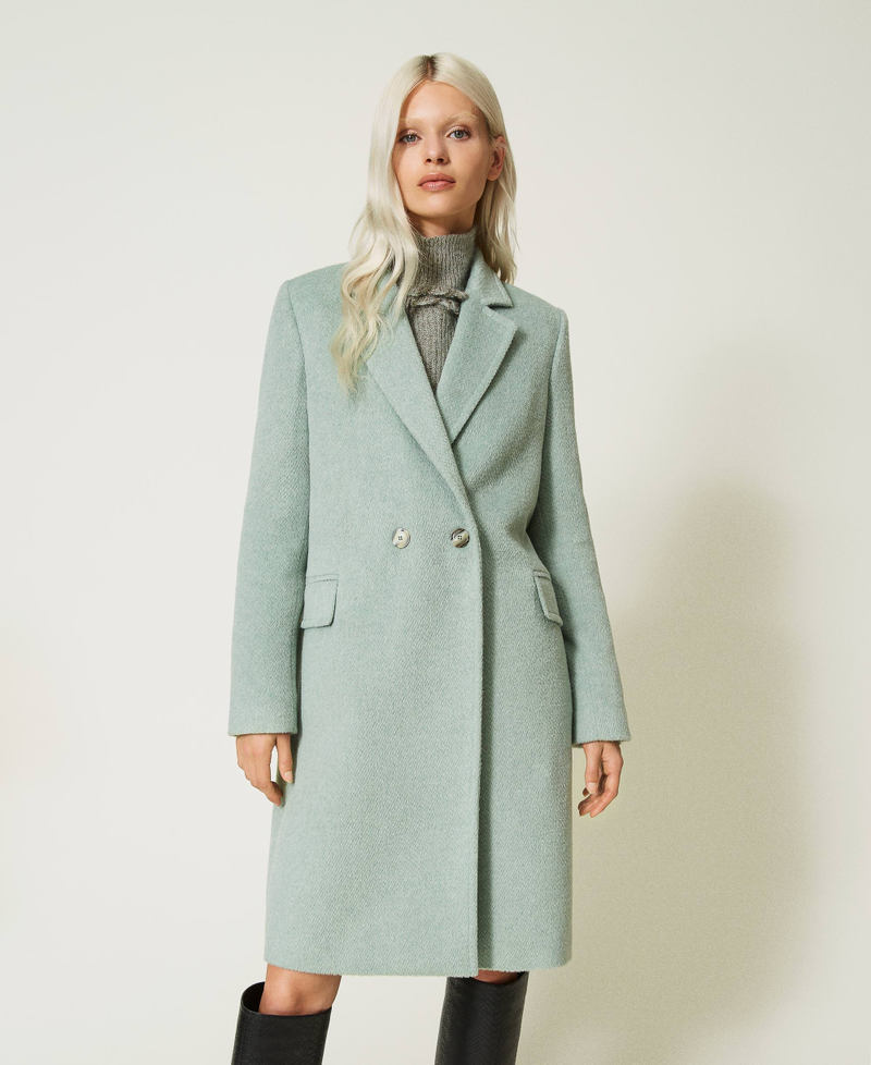 Manteau mi-long en drap de laine mélangée Vert « Natural Sage » Femme 232TT2262-04
