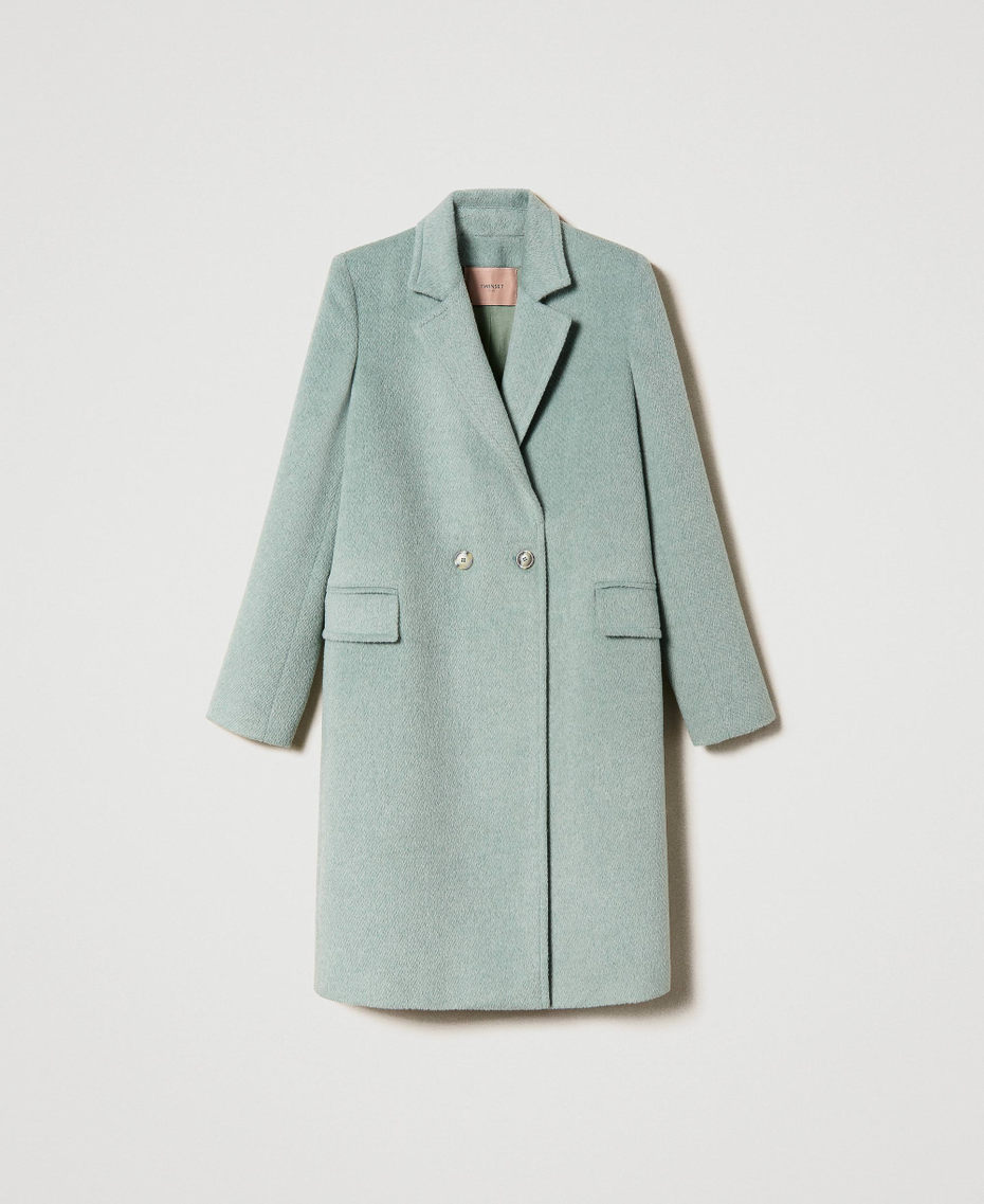 Manteau mi-long en drap de laine mélangée Vert « Natural Sage » Femme 232TT2262-0S