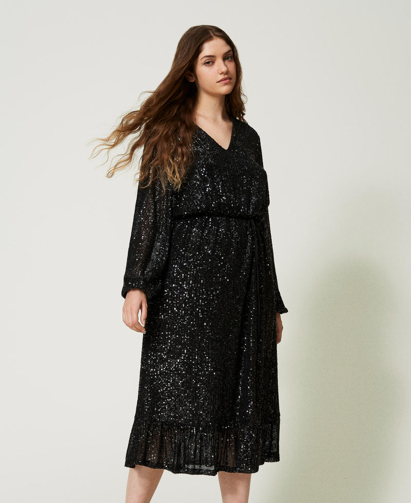 Длинное платье из тюля, полностью расшитое пайетками Черный женщина 232TT2280-02