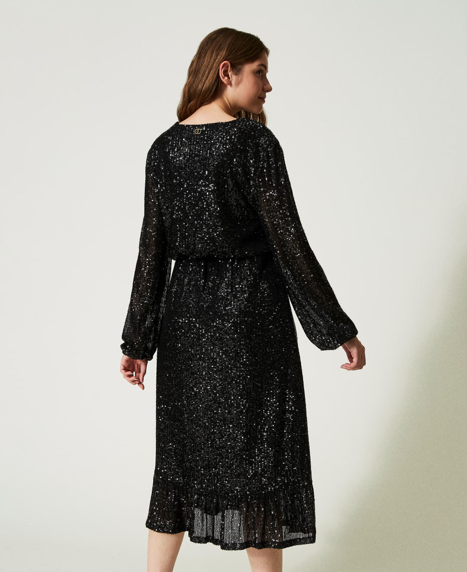 Длинное платье из тюля, полностью расшитое пайетками Черный женщина 232TT2280-03
