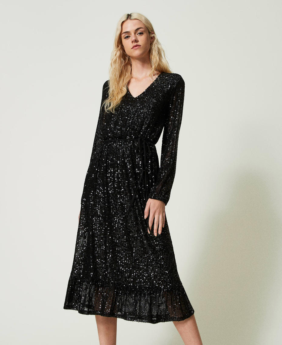 Длинное платье из тюля, полностью расшитое пайетками Черный женщина 232TT2280-05