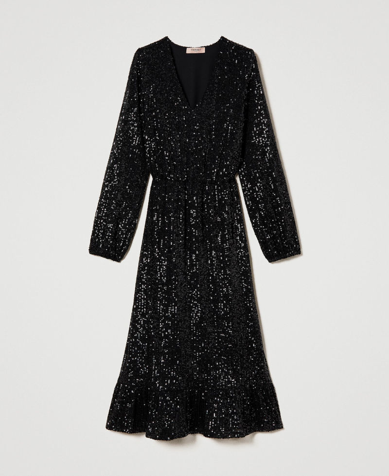 Длинное платье из тюля, полностью расшитое пайетками Черный женщина 232TT2280-0S