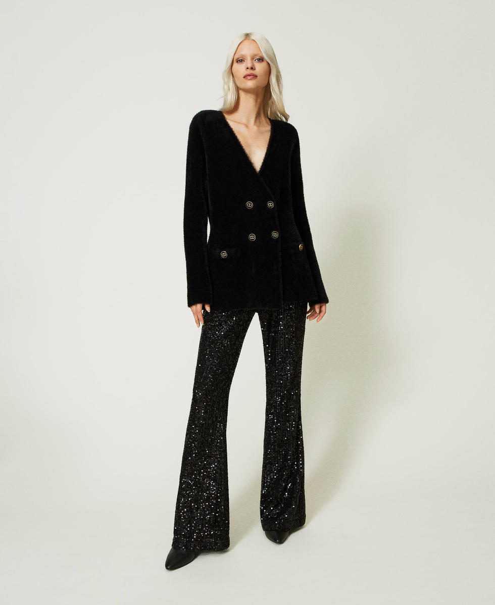 Pantaloni flare in tulle full paillettes Donna Nero TWINSET Milano