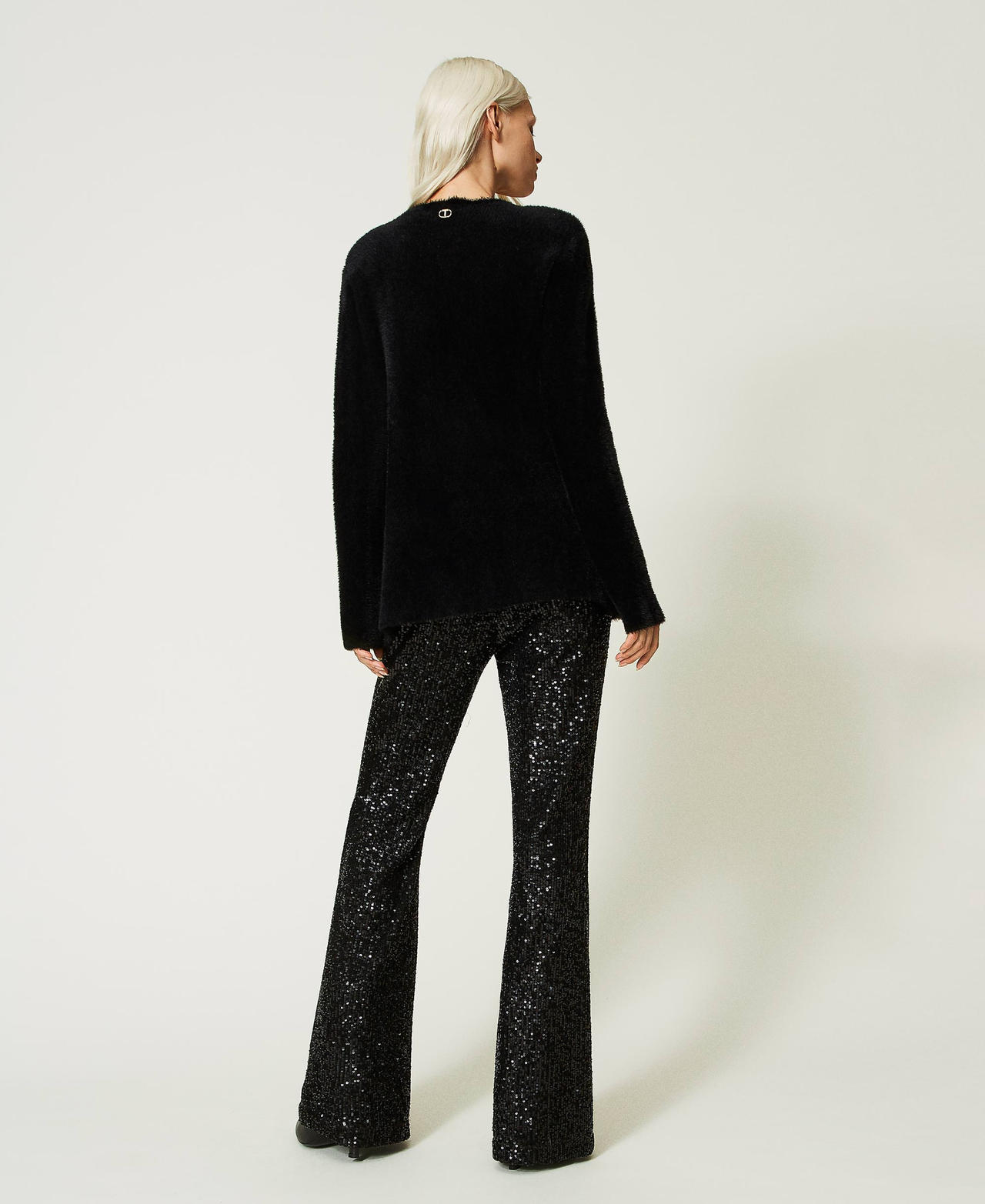 Flared full sequin tulle trousers