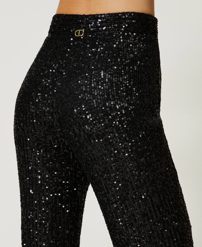 Расклешенные брюки из тюля, полностью расшитые пайетками Черный женщина 232TT2284-04