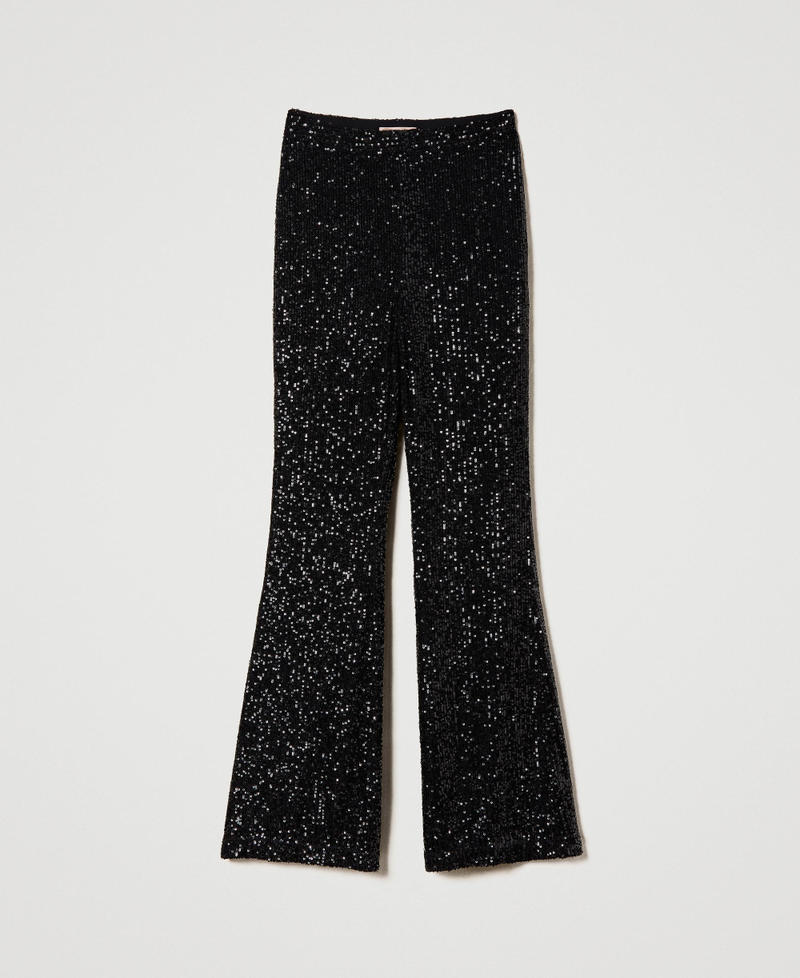Flared full sequin tulle trousers