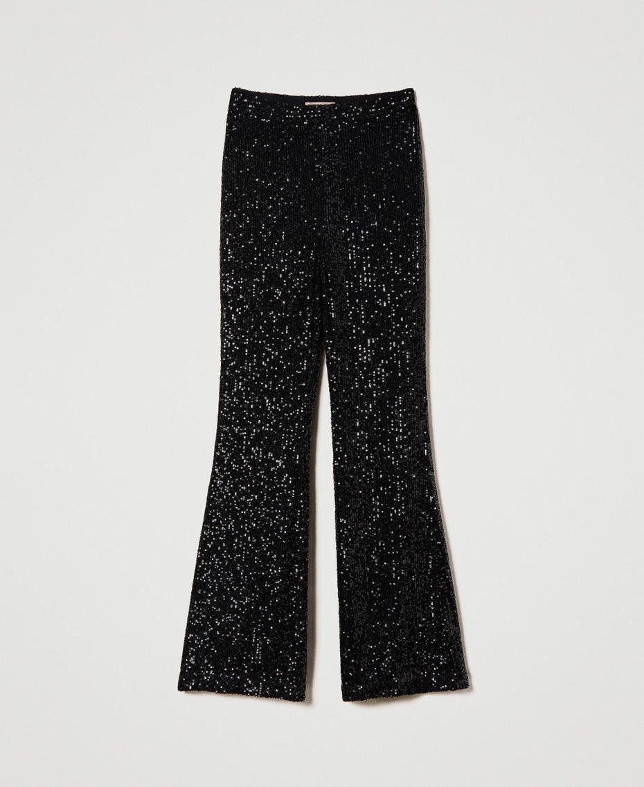 Flared full sequin tulle trousers