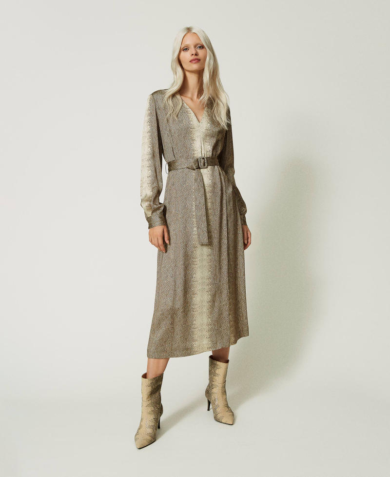 Long satin dress with lizard print