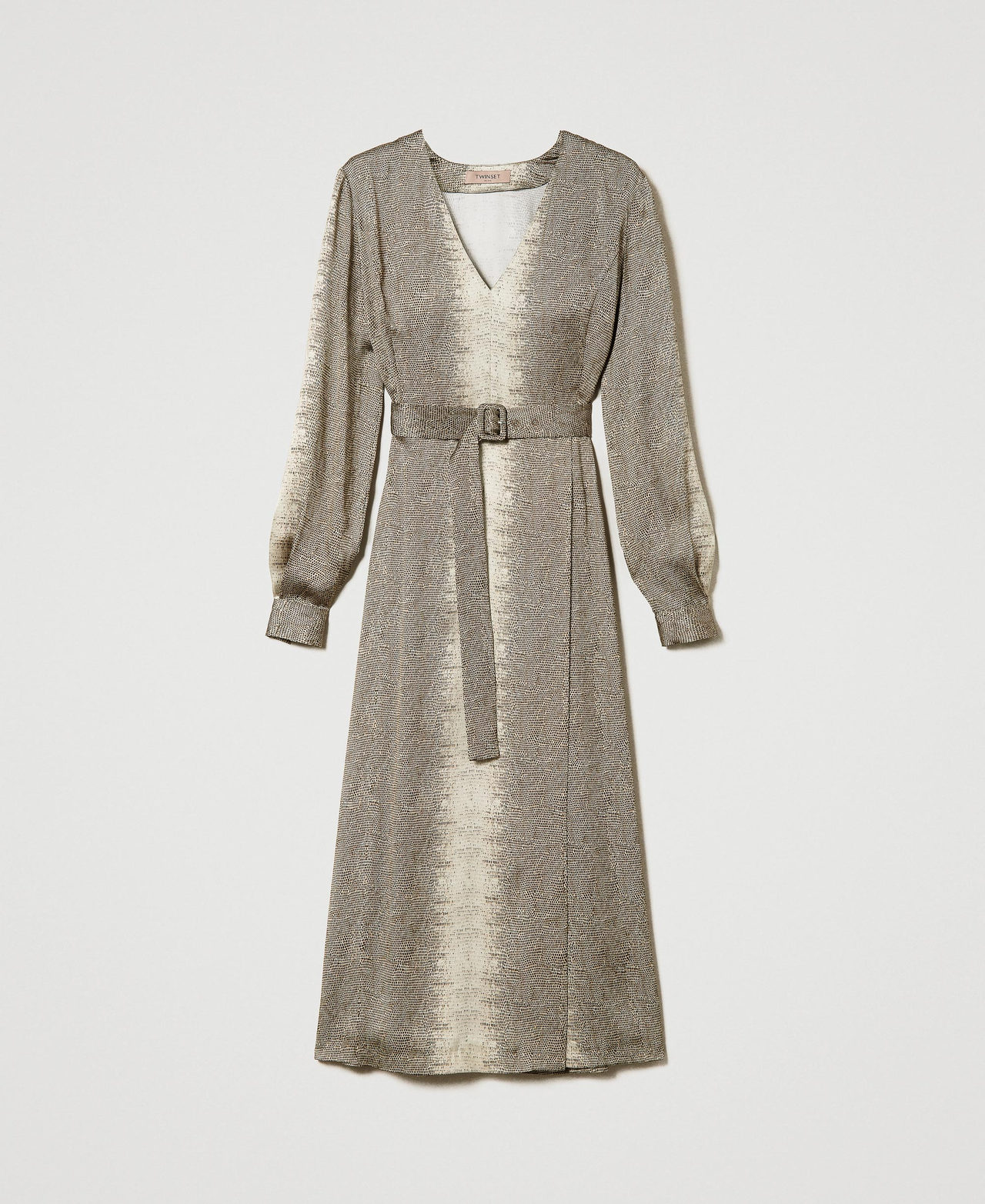 Long satin dress with lizard print