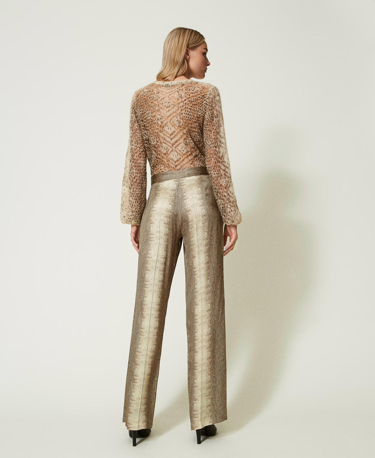 Pantalon ample en satin avec imprim&eacute; l&eacute;zard