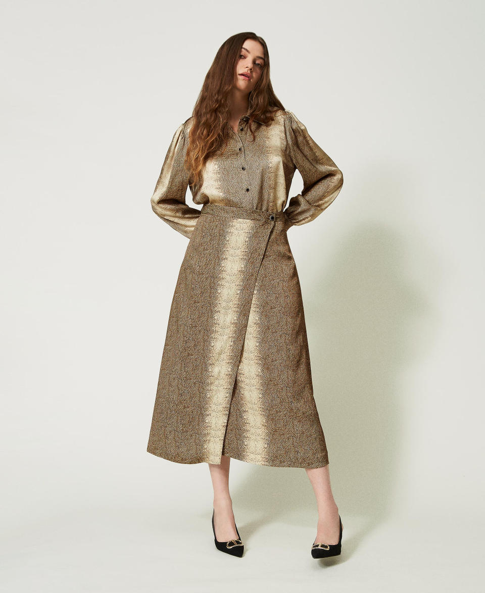 Midi satin skirt with lizard print Lizard Print Woman 232TT2314_11075_01