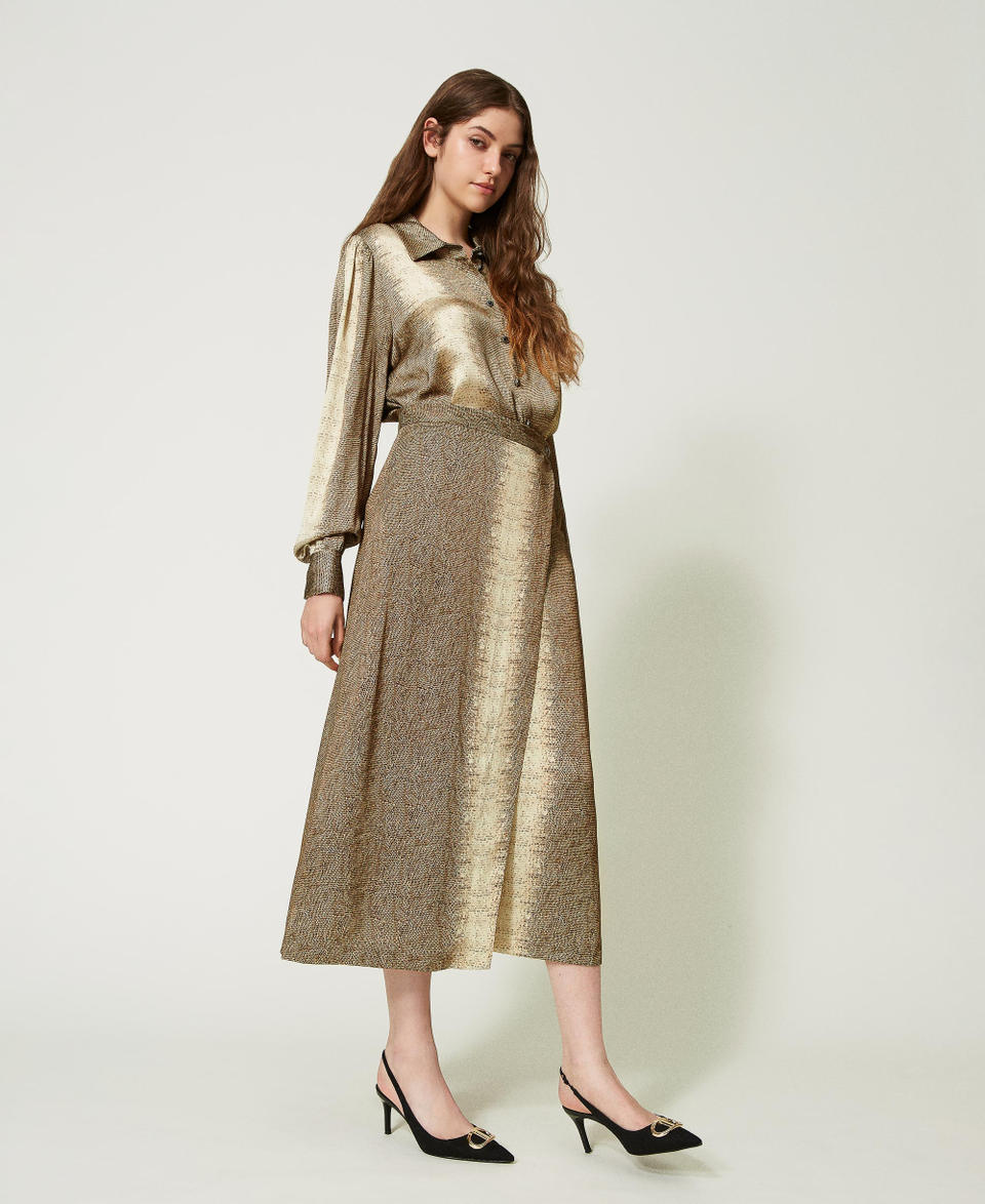 Midi satin skirt with lizard print Lizard Print Woman 232TT2314_11075_02