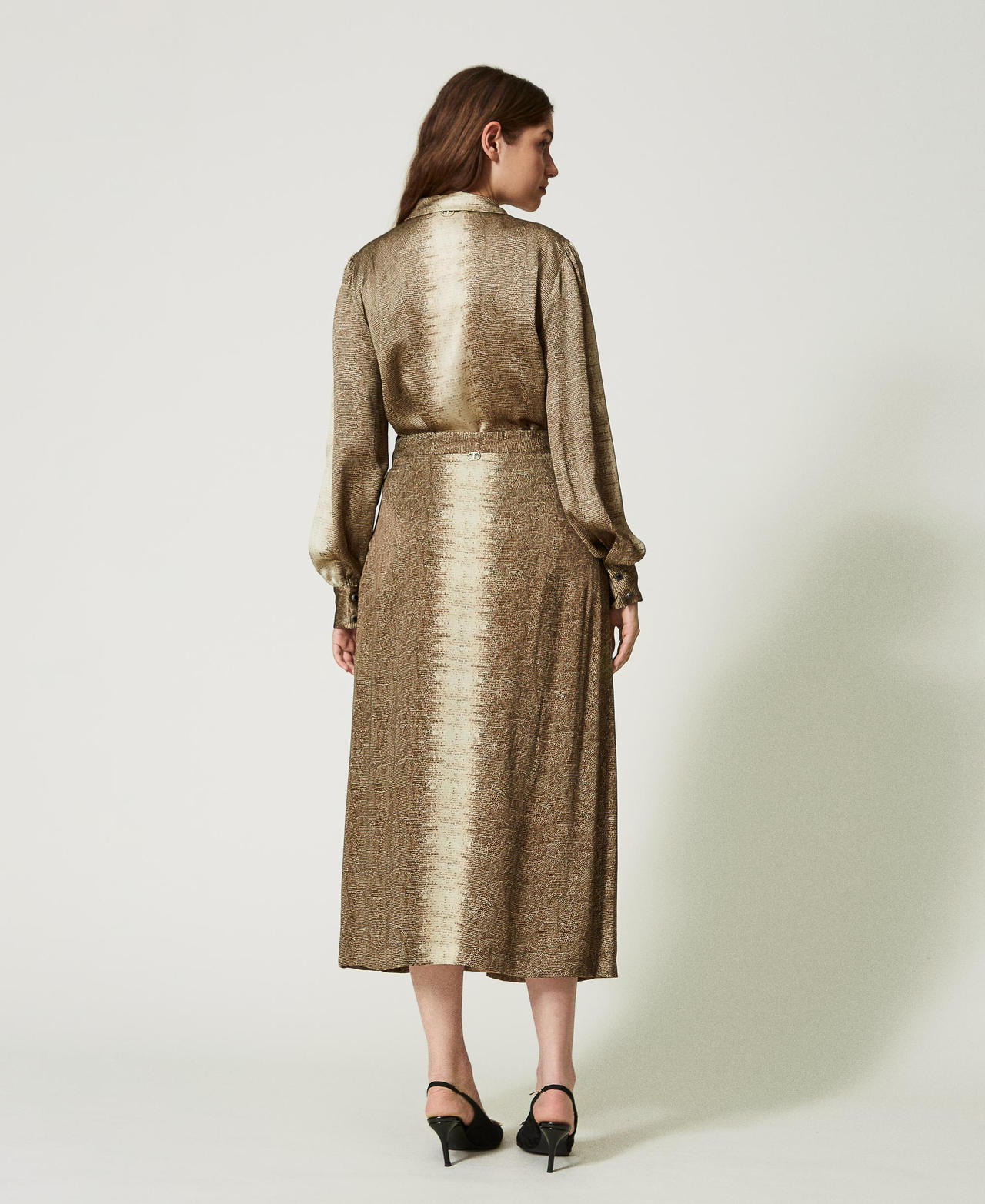 Midi satin skirt with lizard print Lizard Print Woman 232TT2314_11075_03