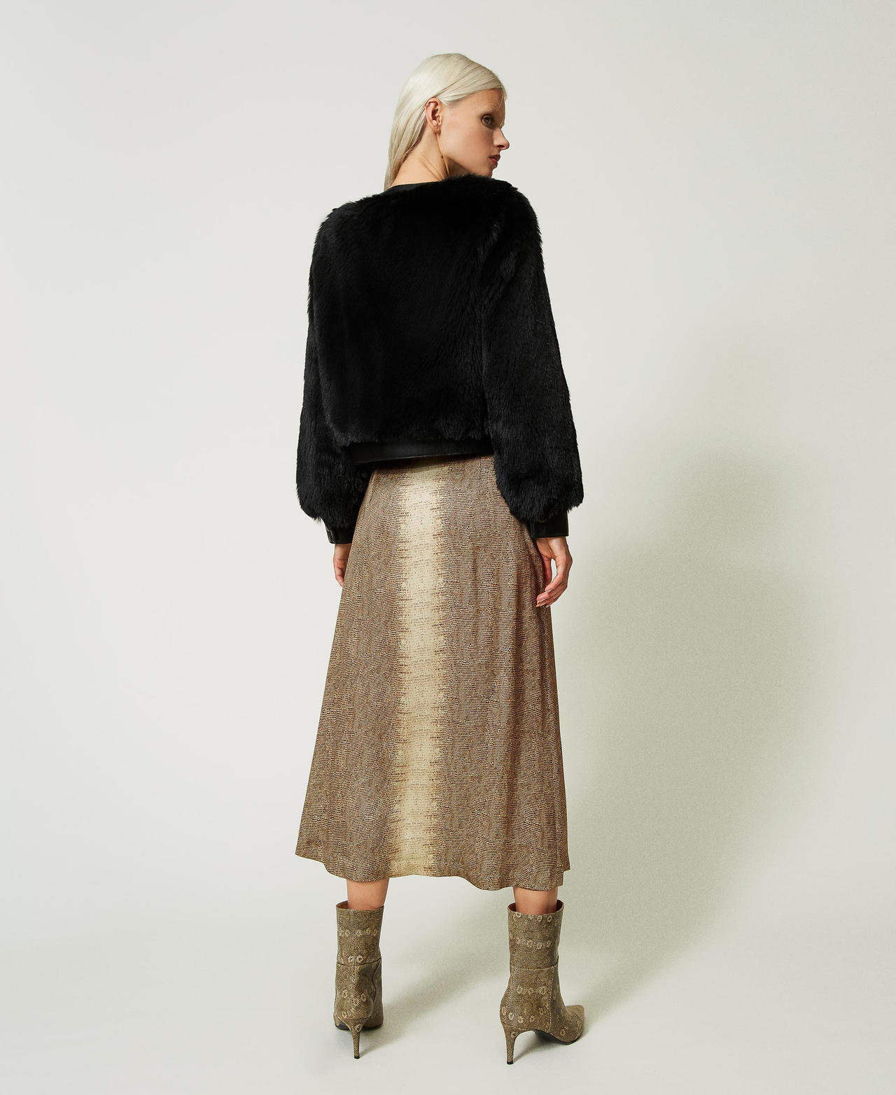 Midi satin skirt with lizard print Woman Beige TWINSET Milano