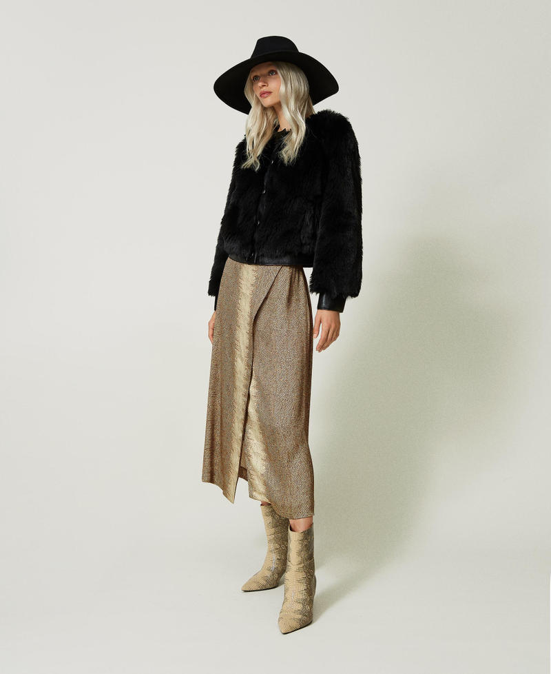 Midi satin skirt with lizard print