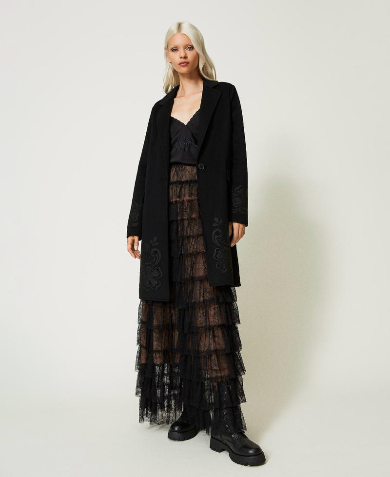 Manteau en tissu double de laine avec broderie Noir Femme 232TT2340-02