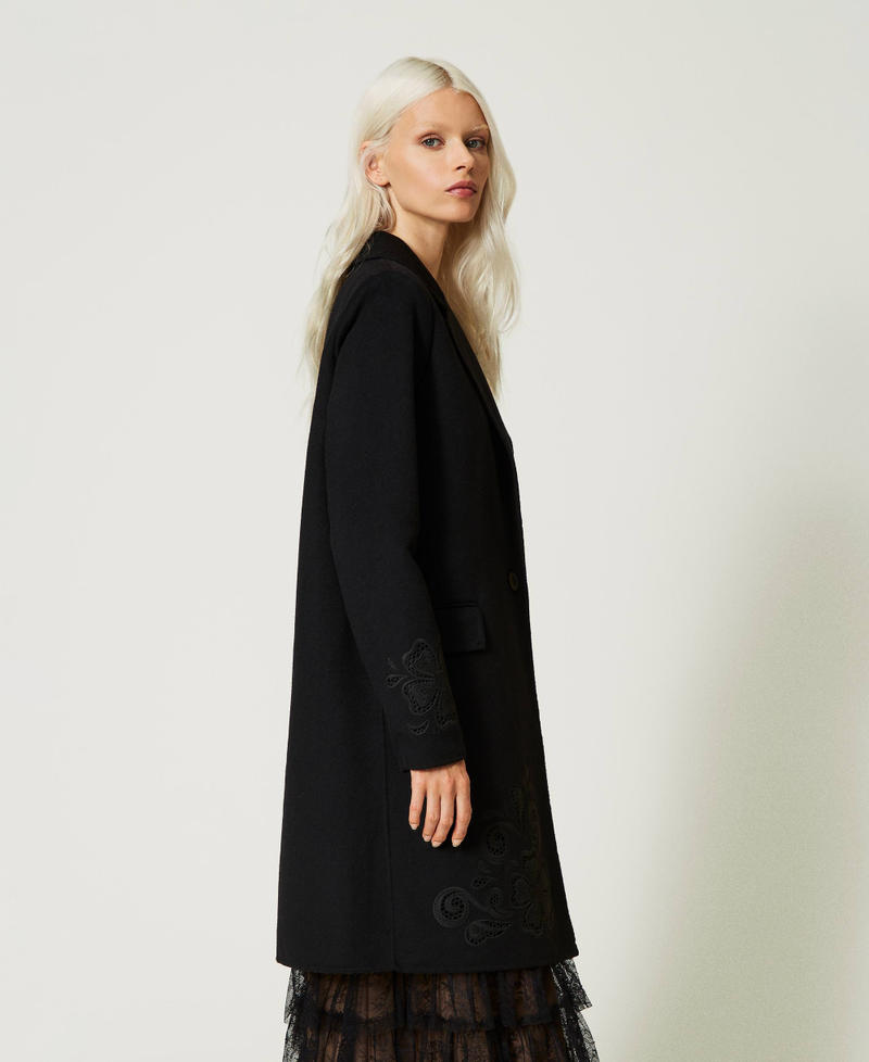 Manteau en tissu double de laine avec broderie Noir Femme 232TT2340-04