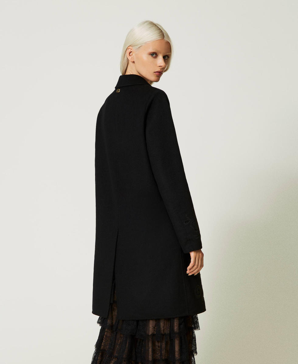 Doubled wool coat with embroidery Woman Black TWINSET Milano