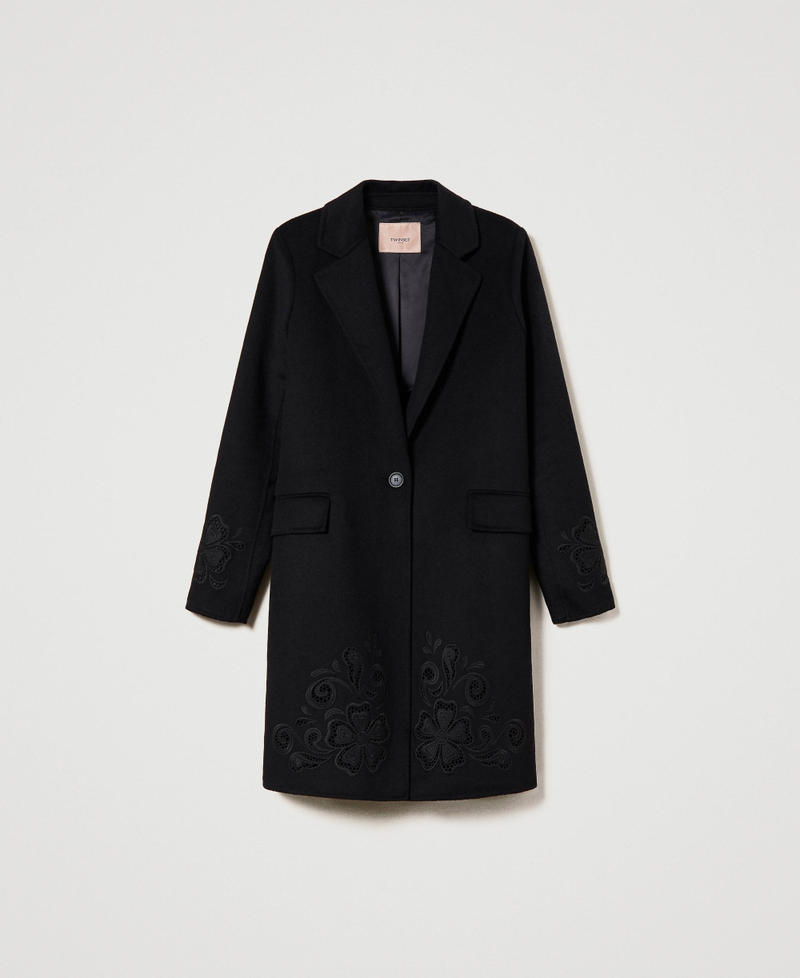 Manteau en tissu double de laine avec broderie Noir Femme 232TT2340-0S